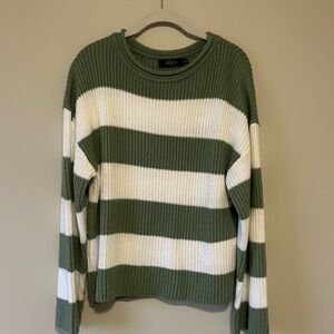 Green and White Striped Sweater